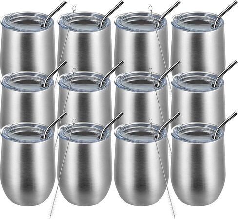 أكواب نبيذ MEWAY Stemless سعة 12 أونصة مع غطاء - كوب سفر من الفولاذ المقاوم للصدأ معزول بجدار مزدوج مع شفاطة، للنساء أقل من 10 دولارات (أبيض، 1) in Kuwait