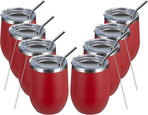 أكواب نبيذ MEWAY Stemless سعة 12 أونصة مع غطاء - كوب سفر من الفولاذ المقاوم للصدأ معزول بجدار مزدوج مع شفاطة، للنساء أقل من 10 دولارات (أبيض، 1) in Kuwait