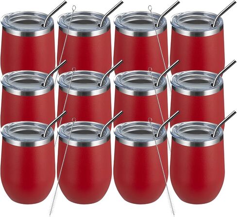 أكواب نبيذ MEWAY Stemless سعة 12 أونصة مع غطاء - كوب سفر من الفولاذ المقاوم للصدأ معزول بجدار مزدوج مع شفاطة، للنساء أقل من 10 دولارات (أبيض، 1) in Kuwait