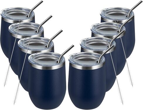 أكواب نبيذ MEWAY Stemless سعة 12 أونصة مع غطاء - كوب سفر من الفولاذ المقاوم للصدأ معزول بجدار مزدوج مع شفاطة، للنساء أقل من 10 دولارات (أبيض، 1) in Kuwait