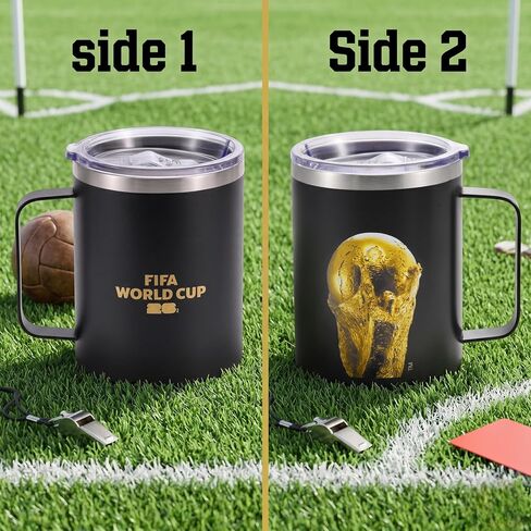 Official FIFA World Cup 2026 16oz Insulated Travel Coffee Mug with Handle – Stainless Steel Double-Wall Vacuum Tumbler (Keeps Drinks Hot 12 Hrs) – "We Are 26" Gold Trophy Design for Soccer Fans in Kuwait