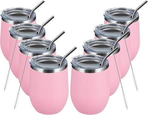 أكواب نبيذ MEWAY Stemless سعة 12 أونصة مع غطاء - كوب سفر من الفولاذ المقاوم للصدأ معزول بجدار مزدوج مع شفاطة، للنساء أقل من 10 دولارات (أبيض، 1) in Kuwait
