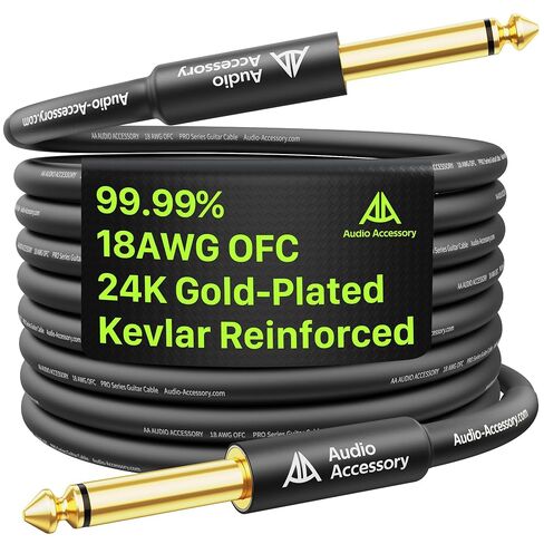 كابل جيتار AA AUDIO ACCESSORY Pro Series بطول 10 أقدام، 18 AWG 99.99% OFC، موصل مطلي بالذهب، كابل أدوات مستقيم مقوى بالكيفلار منخفض السعة 1/4 بوصة لرفرف الجيتار الكهربائي أمبير Mogami in Kuwait