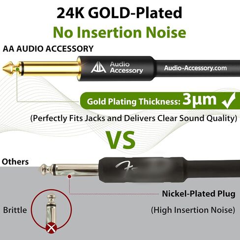 كابل جيتار AA AUDIO ACCESSORY Pro Series بطول 10 أقدام، 18 AWG 99.99% OFC، موصل مطلي بالذهب، كابل أدوات مستقيم مقوى بالكيفلار منخفض السعة 1/4 بوصة لرفرف الجيتار الكهربائي أمبير Mogami in Kuwait