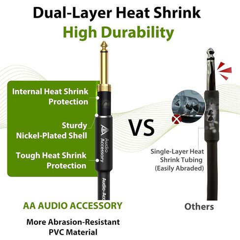 كابل جيتار AA AUDIO ACCESSORY Pro Series بطول 10 أقدام، 18 AWG 99.99% OFC، موصل مطلي بالذهب، كابل أدوات مستقيم مقوى بالكيفلار منخفض السعة 1/4 بوصة لرفرف الجيتار الكهربائي أمبير Mogami in Kuwait