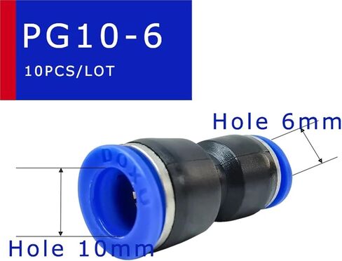 10Pcs PG Unequal Diameter Air Tube Fitting Straight Union One Touch Push In Pneumatic Connectors(PG10-6 (10PCS)) in Saudi Arabia