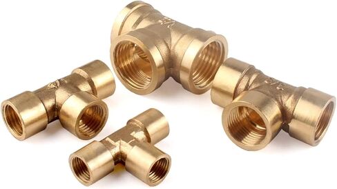 Pneumatic Plumbing Brass Pipe Fitting Male/Female Thread G1/8 G1/4 G3/8 G1/2 Tee Type Copper Fittings Water Oil Gas Adapter 1Pcs(Female-F-F) in Kuwait