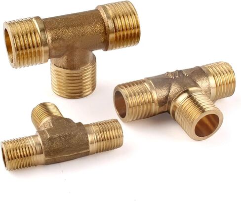 Pneumatic Plumbing Brass Pipe Fitting Male/Female Thread G1/8 G1/4 G3/8 G1/2 Tee Type Copper Fittings Water Oil Gas Adapter 1Pcs(Female-F-F) in Kuwait