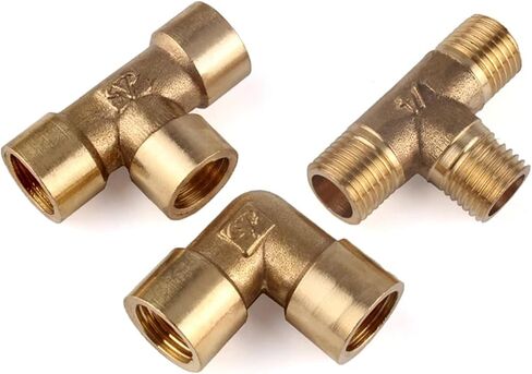 Pneumatic Plumbing Brass Pipe Fitting Male/Female Thread G1/8 G1/4 G3/8 G1/2 Tee Type Copper Fittings Water Oil Gas Adapter 1Pcs(Female-F-F) in Kuwait