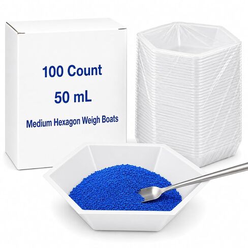 قوارب وزن سداسية كبيرة (200 مل، 100 قطعة) للاستخدام المعملي المضاد للكهرباء الساكنة (SW603) | قوارب وزن سداسية الشكل مضادة للكهرباء الساكنة مع زوايا صب متعددة للوزن في المختبر، وإعداد العينات، واستخدام المسحوق، والسوائل، والراتنج. in Kuwait