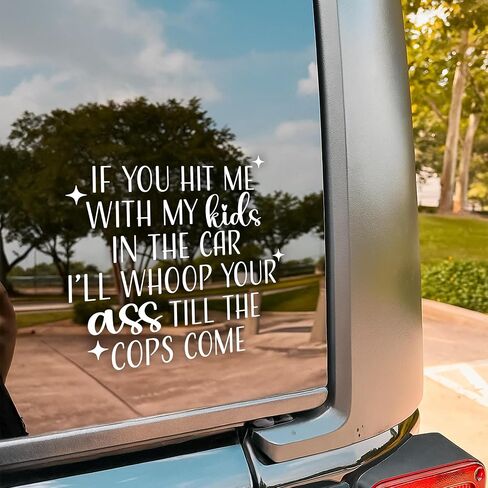 If You Hit Me with My Kids in The Car Decal Funny Sarcastic Anxious Driving Joke Decals Vinyl Waterproof 8 inch Bumper Sticker for Trucks Window Car Accessories Decorations Gifts for Mom Dad Friend in Kuwait