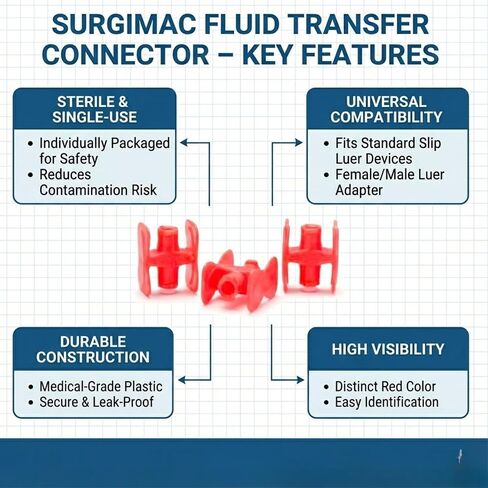موصل نقل السوائل من SurgiMac - محول أحمر مستقيم أنثى/ذكر منزلق Luer 50/صندوق in Kuwait