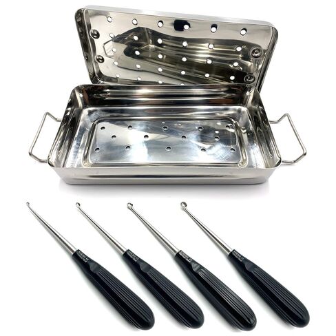Spratt Brun Bone Curette Set w/Sterilizing Tray, Curved Fig. 0-0000 x 17 cm in Kuwait