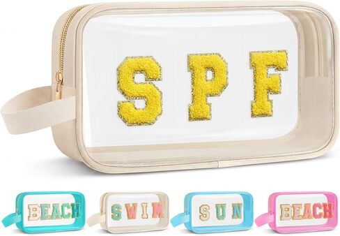Kacctyen Clear Swim SPF Makeup Bag Preppy Chenille Letter Cosmetics Nylon Broogh Makeup Makeup Makeup Pouch Acces for Women (Teal ، Beach) in Kuwait