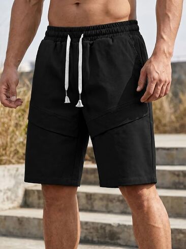 Men's Drawstring Athletic Shorts, Casual Relaxed Fit Shorts with Diagonal Stitching in Kuwait
