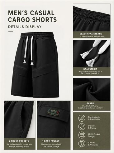 Men's Drawstring Athletic Shorts, Casual Relaxed Fit Shorts with Diagonal Stitching in Kuwait