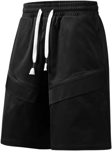 Men's Drawstring Athletic Shorts, Casual Relaxed Fit Shorts with Diagonal Stitching in Kuwait