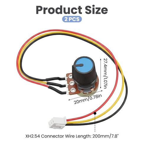 Knurled Shaft 3 Terminals Linear Taper WH148 B10K Rotary Potentiometer, 10K Ohm Linear Taper Variable Resistor with XH2.54-3 Pin Connector Wire Cable & Knob Cap for Projects (Pack of 2) in Kuwait