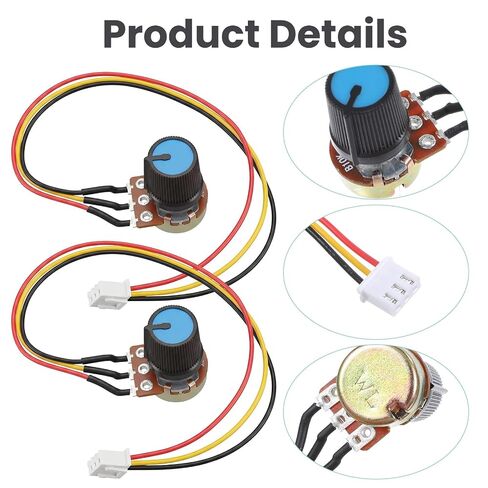 Knurled Shaft 3 Terminals Linear Taper WH148 B10K Rotary Potentiometer, 10K Ohm Linear Taper Variable Resistor with XH2.54-3 Pin Connector Wire Cable & Knob Cap for Projects (Pack of 2) in Kuwait