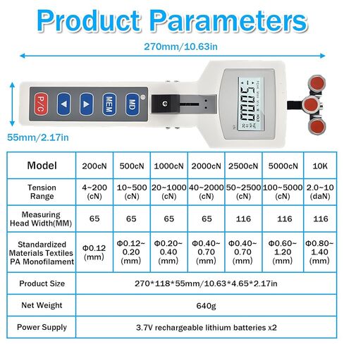 Portable Cable Tension Meter,Handheld Tension Gauge 5000cN | 3 working modes and 6 selectable units for versatile testing.USB data storage and transfer for easy record and analysis. in Kuwait