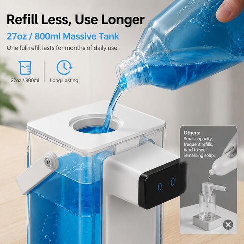 Extra Large 27 oz Dish Soap Dispenser, Touchless, USB-C Rechargeable | No-Drip Precision Spout,Fully Washable Design.Transparent Refillable Tank in Kuwait
