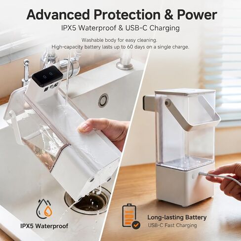 Extra Large 27 oz Dish Soap Dispenser, Touchless, USB-C Rechargeable | No-Drip Precision Spout,Fully Washable Design.Transparent Refillable Tank in Kuwait