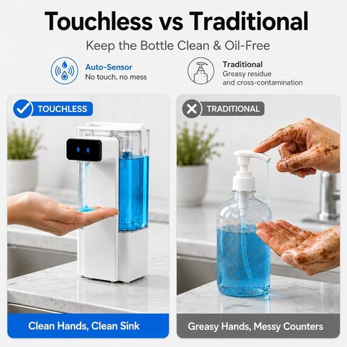 Extra Large 27 oz Dish Soap Dispenser, Touchless, USB-C Rechargeable | No-Drip Precision Spout,Fully Washable Design.Transparent Refillable Tank in Kuwait