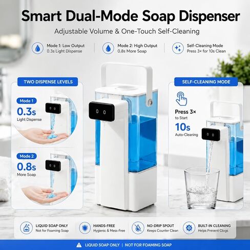 Extra Large 27 oz Dish Soap Dispenser, Touchless, USB-C Rechargeable | No-Drip Precision Spout,Fully Washable Design.Transparent Refillable Tank in Kuwait