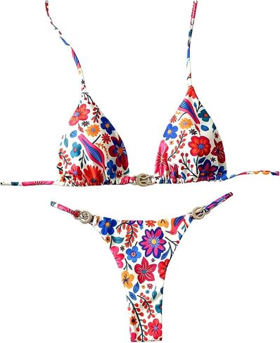 WDIRARA Women's Floral Bikini Set Halter Triangle String 2 Piece Swimsuit Tie Side Bathing Suit in Kuwait