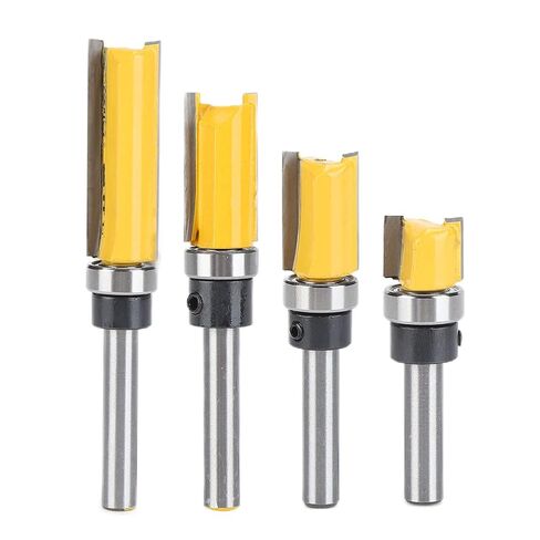 Milling Cutter Set 4Pcs High Precision Shock Resistance Woodworking Cutting Tools for Flush Templates and Slots Alloy Steel 1/4 Inch Handle in Kuwait