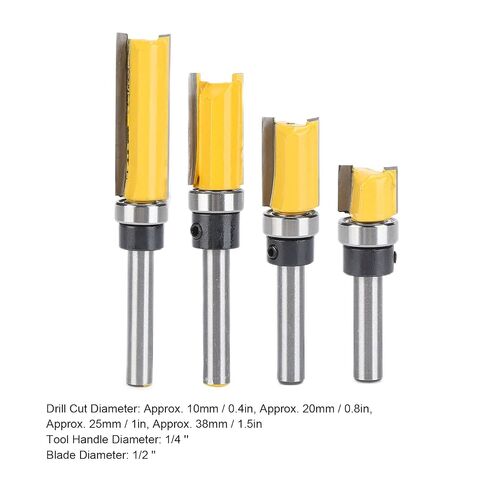 Milling Cutter Set 4Pcs High Precision Shock Resistance Woodworking Cutting Tools for Flush Templates and Slots Alloy Steel 1/4 Inch Handle in Kuwait