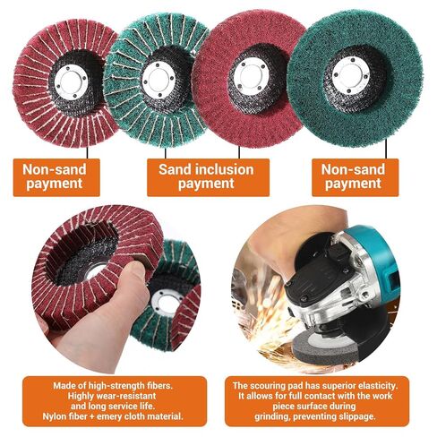 18 Pack 4 Inch Buffering Wheels Polishing Kit with Compound for Angle Grind | Includes 14 Pcs Nylon Fiber Flap Disc & Wool Felt Polishing Wheel, 3 Pcs Buffing Compounds and Sanding Sponge in Kuwait