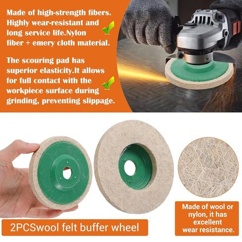 18 Pack 4 Inch Buffering Wheels Polishing Kit with Compound for Angle Grind | Includes 14 Pcs Nylon Fiber Flap Disc & Wool Felt Polishing Wheel, 3 Pcs Buffing Compounds and Sanding Sponge in Kuwait