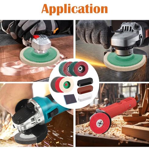 18 Pack 4 Inch Buffering Wheels Polishing Kit with Compound for Angle Grind | Includes 14 Pcs Nylon Fiber Flap Disc & Wool Felt Polishing Wheel, 3 Pcs Buffing Compounds and Sanding Sponge in Kuwait
