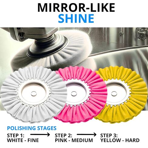 7PCS 8 Inch Aluminum Polishing Kit – Airway Buffing Wheels and Compounds Set for Metal Rim Shine Restoration Grinder Compatible Wheel Polisher for Chrome Finishing and Surface Refining in Kuwait