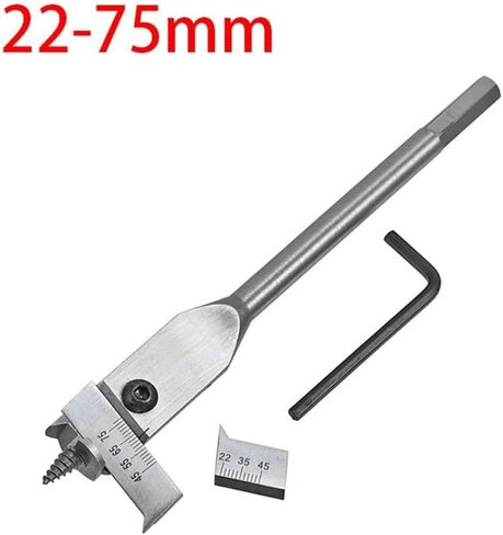 Adjustable Spade Bit Drill Set with 15-45mm and 22-75mm Diameters, High Carbon Steel Flat Woodworking Bits DIY Craft Projects Includes Hex Wrench for Easy Blade Change(22-75mm) in Kuwait