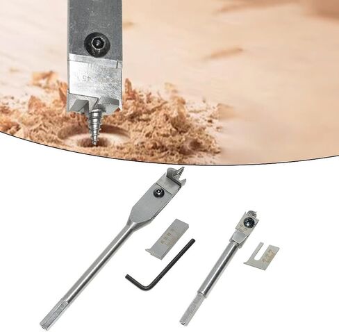 Adjustable Spade Bit Drill Set with 15-45mm and 22-75mm Diameters, High Carbon Steel Flat Woodworking Bits DIY Craft Projects Includes Hex Wrench for Easy Blade Change(22-75mm) in Kuwait