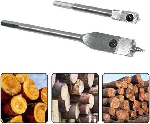 Adjustable Spade Bit Drill Set with 15-45mm and 22-75mm Diameters, High Carbon Steel Flat Woodworking Bits DIY Craft Projects Includes Hex Wrench for Easy Blade Change(22-75mm) in Kuwait