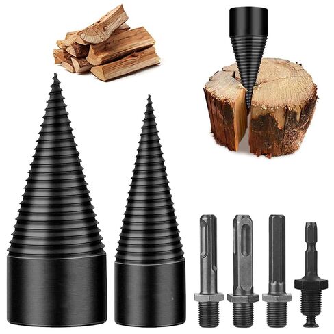 6 Pcs Wood Splitting Drill Bit Set Includes 38mm/45mm Dual Sizes + 4 Adapters, Compatible with Rotary Hammer/Impact Drill/Cordless Drill, Efficient & Safe Firewood Splitter Tool in Kuwait