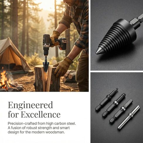 6 Pcs Wood Splitting Drill Bit Set Includes 38mm/45mm Dual Sizes + 4 Adapters, Compatible with Rotary Hammer/Impact Drill/Cordless Drill, Efficient & Safe Firewood Splitter Tool in Kuwait