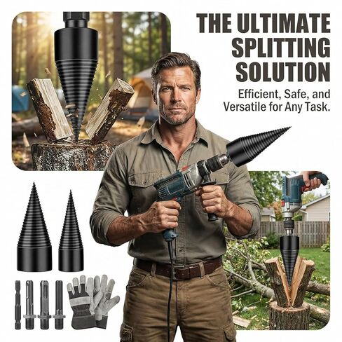 6 Pcs Wood Splitting Drill Bit Set Includes 38mm/45mm Dual Sizes + 4 Adapters, Compatible with Rotary Hammer/Impact Drill/Cordless Drill, Efficient & Safe Firewood Splitter Tool in Kuwait