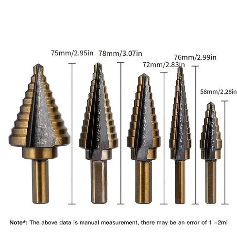5PCS Step Drill Bit Set Carbon Steel HSS Cobalt Titanium Conical 50 Sizes Aluminum Case for Construction Carpentry Metalwork in Kuwait