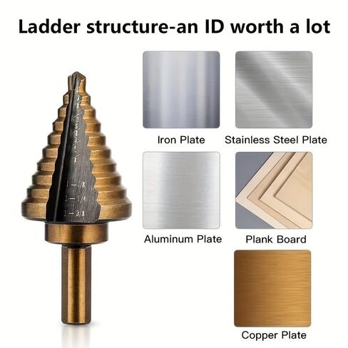 5PCS Step Drill Bit Set Carbon Steel HSS Cobalt Titanium Conical 50 Sizes Aluminum Case for Construction Carpentry Metalwork in Kuwait