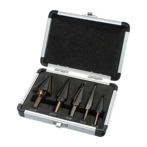 5PCS Step Drill Bit Set Carbon Steel HSS Cobalt Titanium Conical 50 Sizes Aluminum Case for Construction Carpentry Metalwork in Kuwait