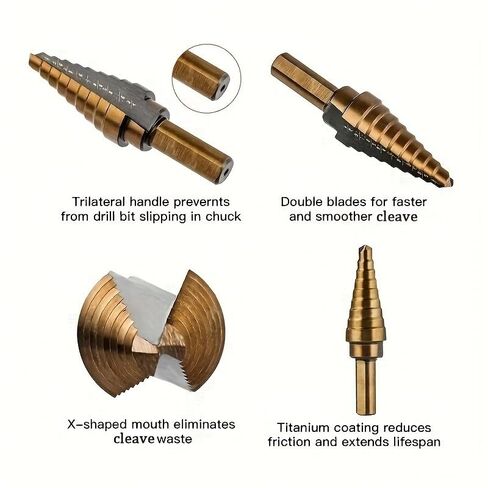 5PCS Step Drill Bit Set Carbon Steel HSS Cobalt Titanium Conical 50 Sizes Aluminum Case for Construction Carpentry Metalwork in Kuwait
