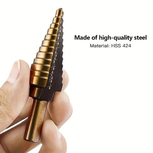 5PCS Step Drill Bit Set Carbon Steel HSS Cobalt Titanium Conical 50 Sizes Aluminum Case for Construction Carpentry Metalwork in Kuwait
