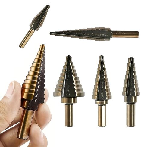 5PCS Step Drill Bit Set Carbon Steel HSS Cobalt Titanium Conical 50 Sizes Aluminum Case for Construction Carpentry Metalwork in Kuwait