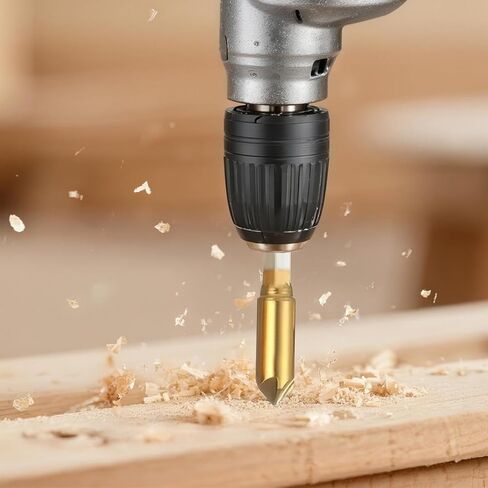 6-piece set of hexagonal shank titanium-plated five-flute chamfering cutters and countersink drills (6-19mm). Woodworking spot and face milling cutter set. Metal and wood hole reaming and countersinki in Kuwait