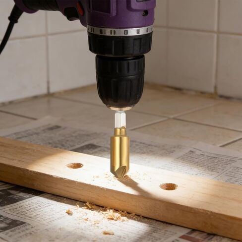 6-piece set of hexagonal shank titanium-plated five-flute chamfering cutters and countersink drills (6-19mm). Woodworking spot and face milling cutter set. Metal and wood hole reaming and countersinki in Kuwait