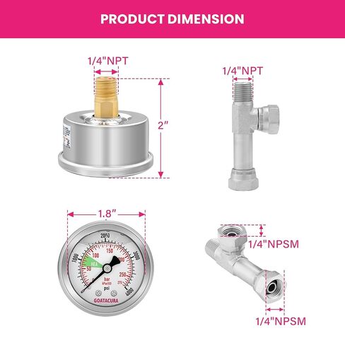 مقياس ضغط الرش HEA 0-4000psi مع تركيب على شكل حرف T، وصلة NPT 1/4 بوصة، متوافق مع بخاخ Titan/Wagner Airless، بديل لـ Titan 0580495/580495 in Kuwait